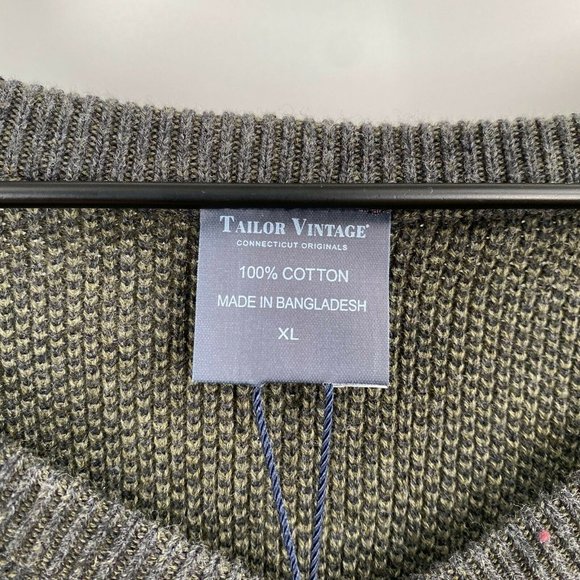 Tailor Vintage Mens Green Gray Winter Reversible V Neck Sweater New Sizes XL - Picture 6 of 7